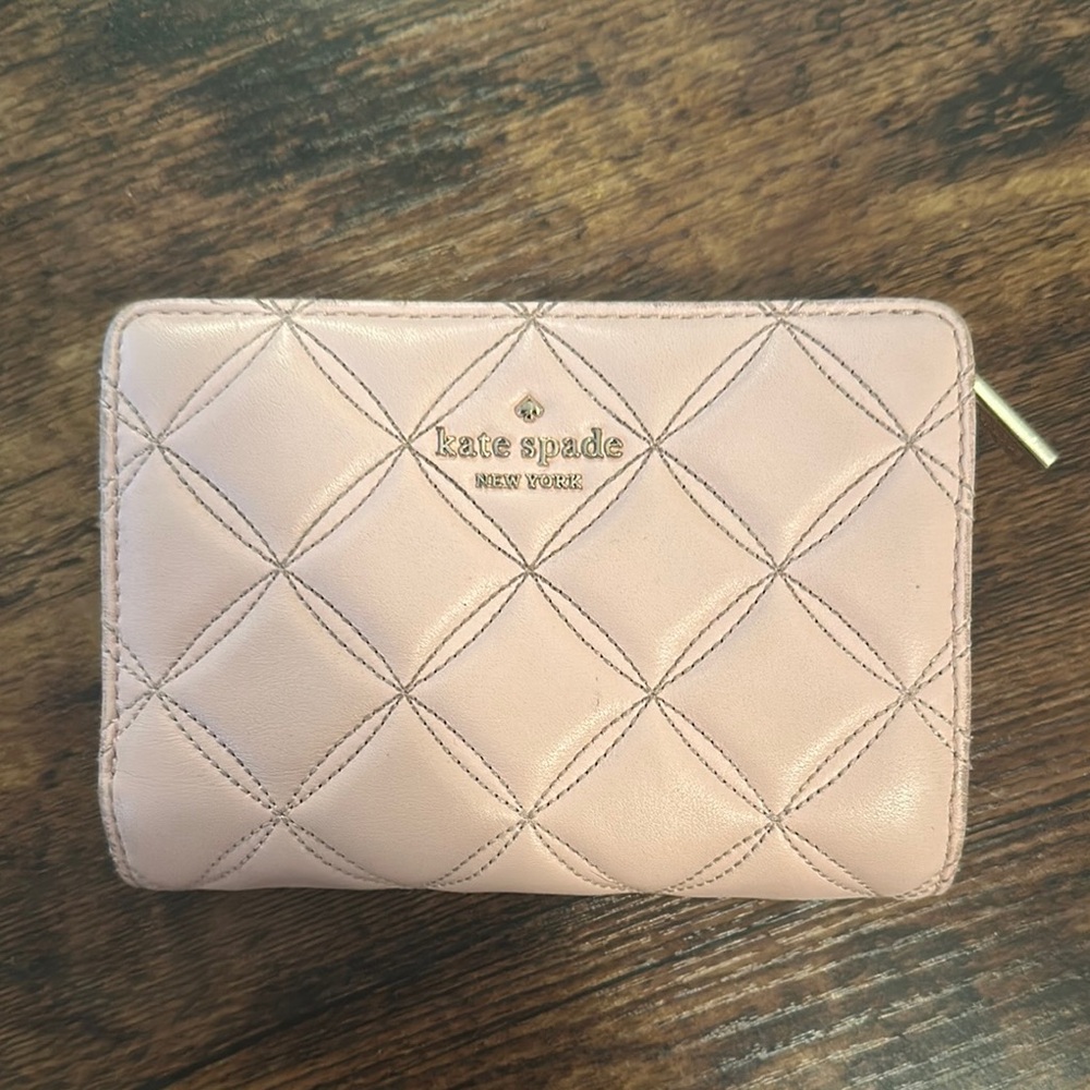 Kate Spade Pink Quilted Wallet with Zipper Closure